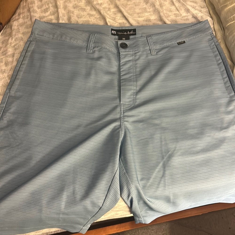 Travis Mathew blue striped shorts